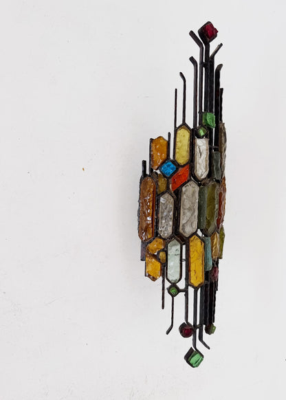 Applique scultura in vetro policromo e metallo, attribuita a Poliarte, Italia, anni ’70