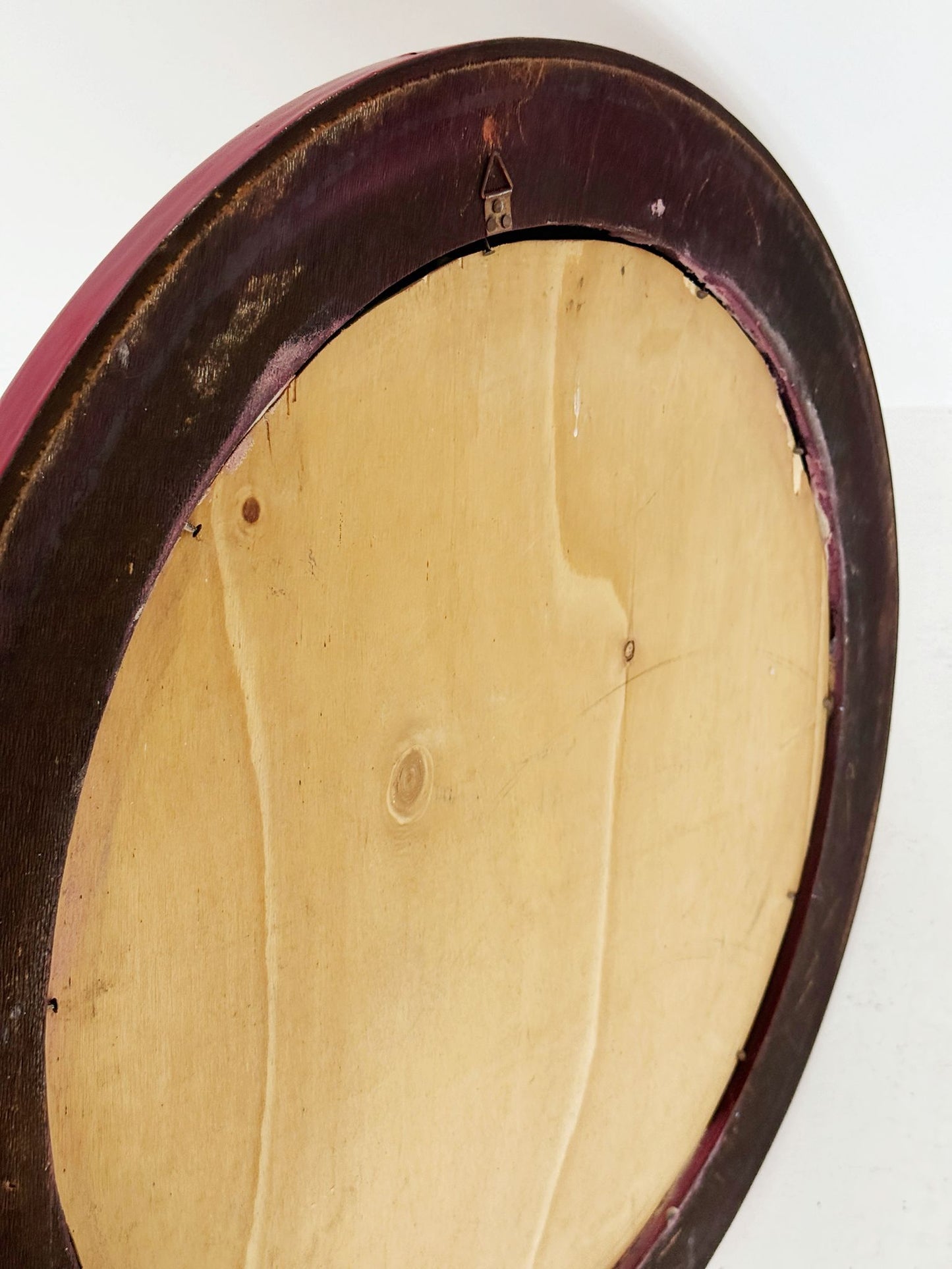 Round mirror with red lacquered wooden frame, 1970s