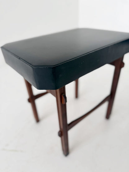 Pair of stools/seats in wood and black vinyl, 1950s–1960s
