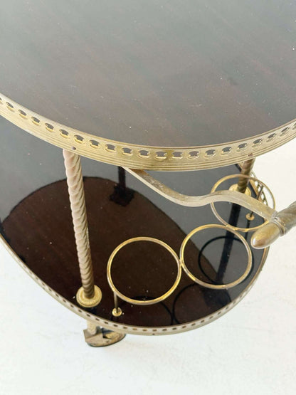 Oval brass and lacquered wood bar cart, 1950s/60s