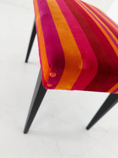 Vintage Upholstered Pouf with Striped Upholstery