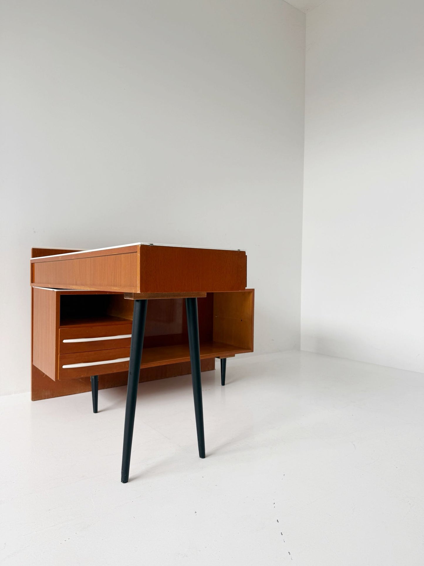 1960s Swivel Desk with White Glass Top