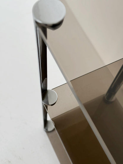 Vintage console table in smoked glass and chromed metal – 1970s