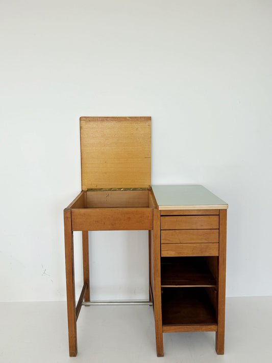 Compact writing desk with fold-out top, 1950s