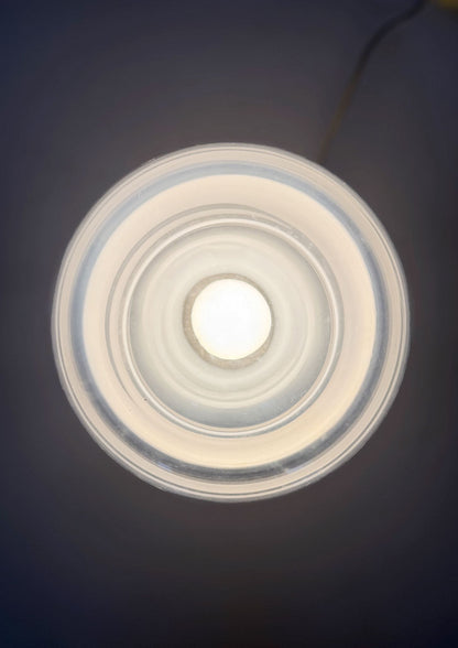 Table lamp in opal and transparent blown glass, Italy, 1970s.