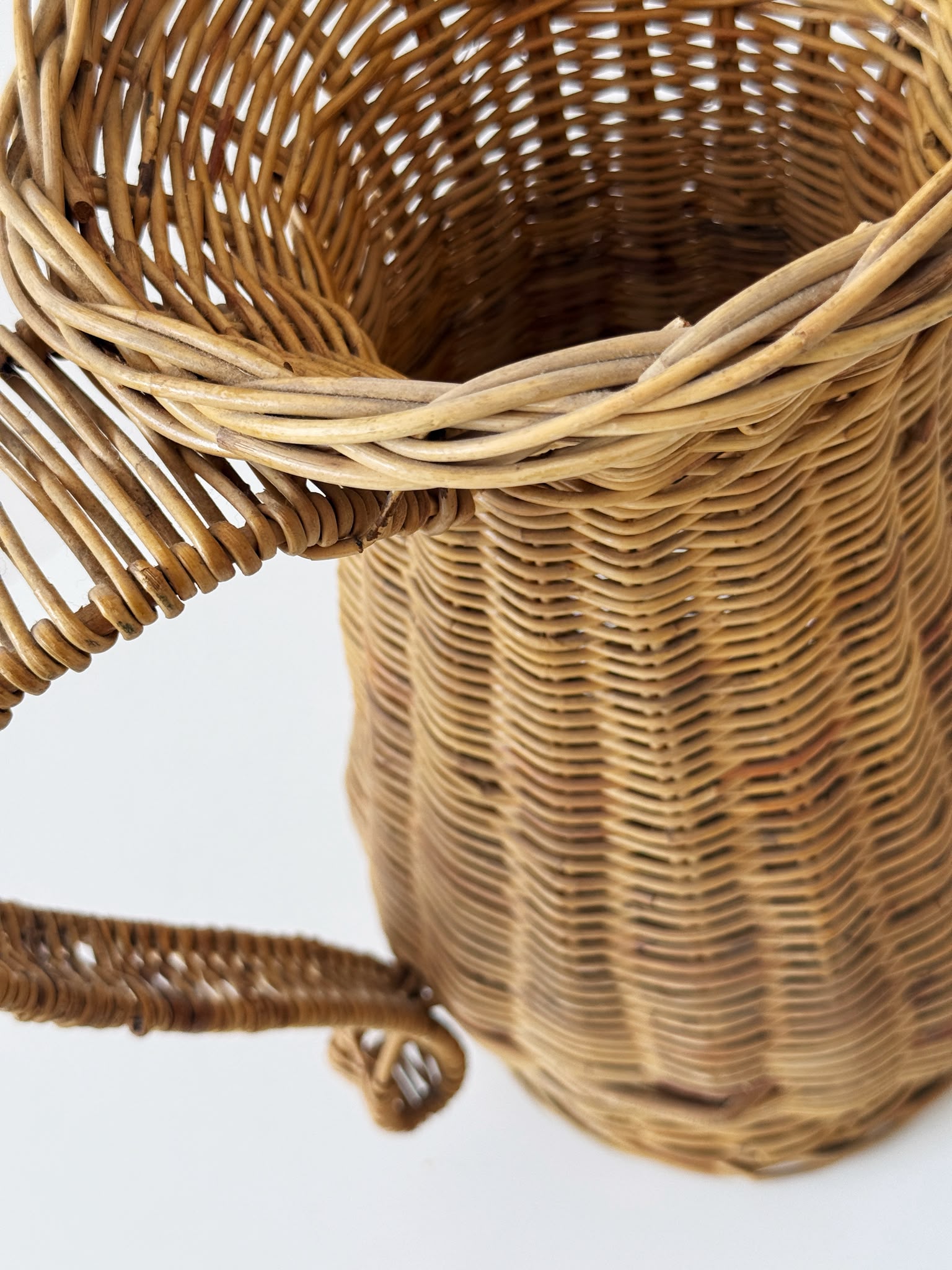Large woven wicker and rattan pitcher, Italy, 1960s–70s