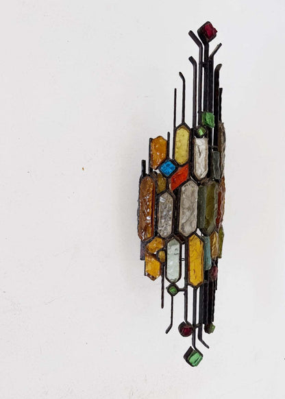 Polychrome glass and metal sculptural wall lamp, attributed to Poliarte, Italy, 1970s