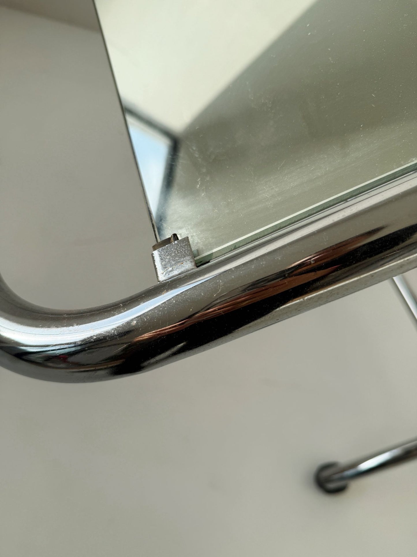 Adjustable floor mirror with chromed steel frame, Italy, 1970s.