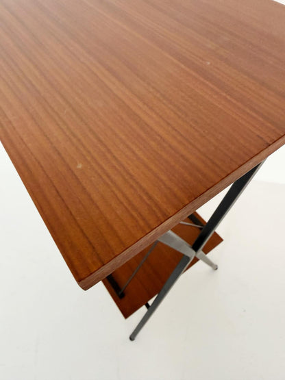 Vintage magazine rack in wood and black metal