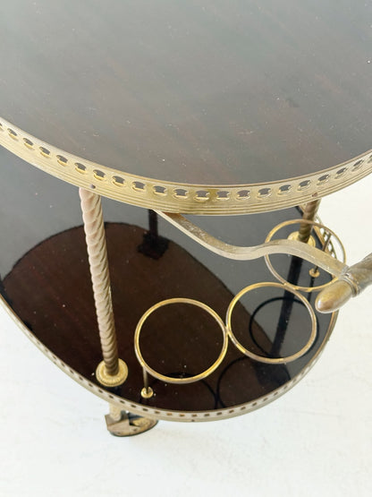 Oval brass and lacquered wood bar cart, 1950s/60s