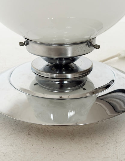 Spherical table lamp in opal glass and chrome-plated metal – 1970s