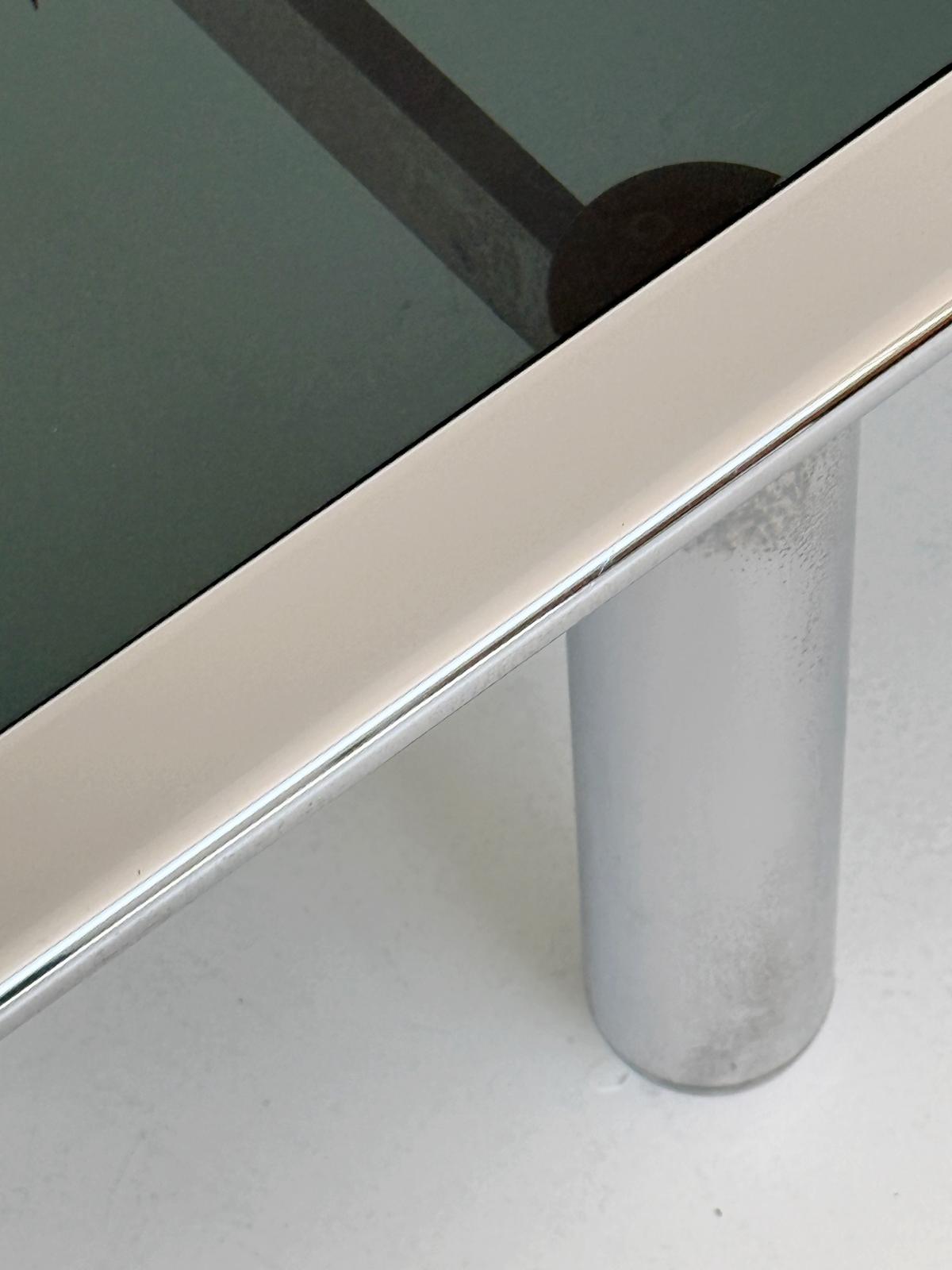 Rectangular smoked glass and metal coffee table, 1970s