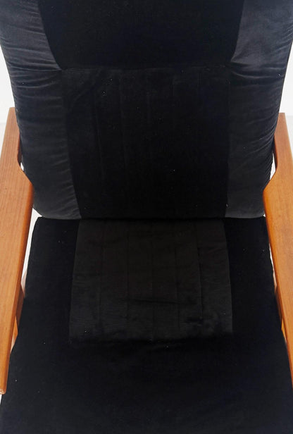 Italian Reclining Chair in Solid Wood and Black Velvet, High Back, 1960s