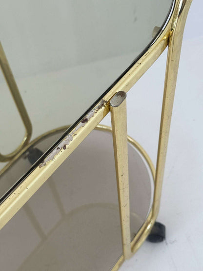 Italian Brass-Plated Metal and Smoked Glass Serving Cart, 1970s