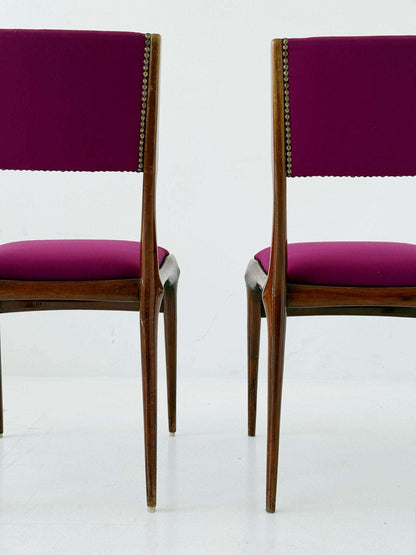 Pair of 1950s Italian wooden chairs with fuchsia upholstery