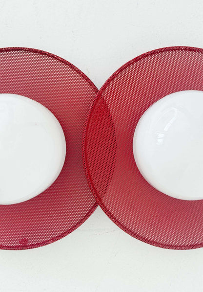 Circular wall lights in micro-perforated metal and opal glass