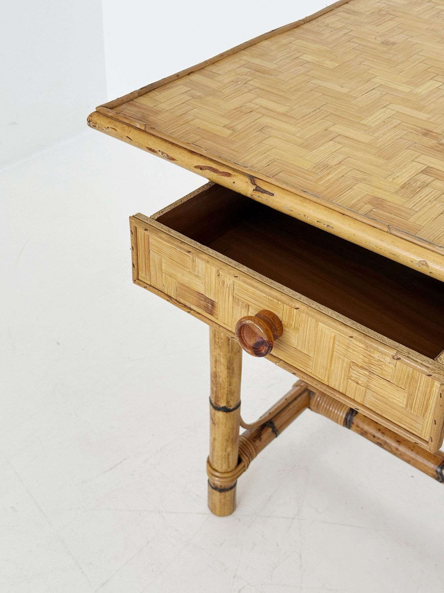1970s Bamboo and Cane-Weave Desk