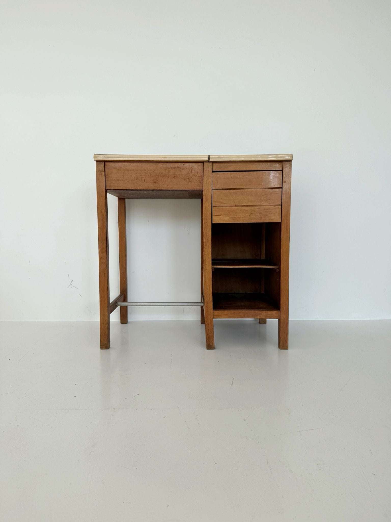 Compact writing desk with fold-out top, 1950s