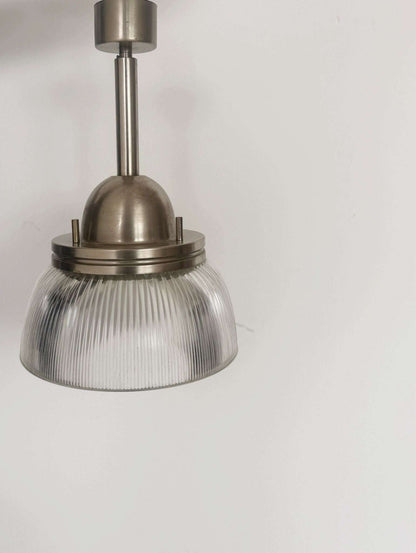 Pendant lamp in ribbed glass and satin-finish metal, 1960s