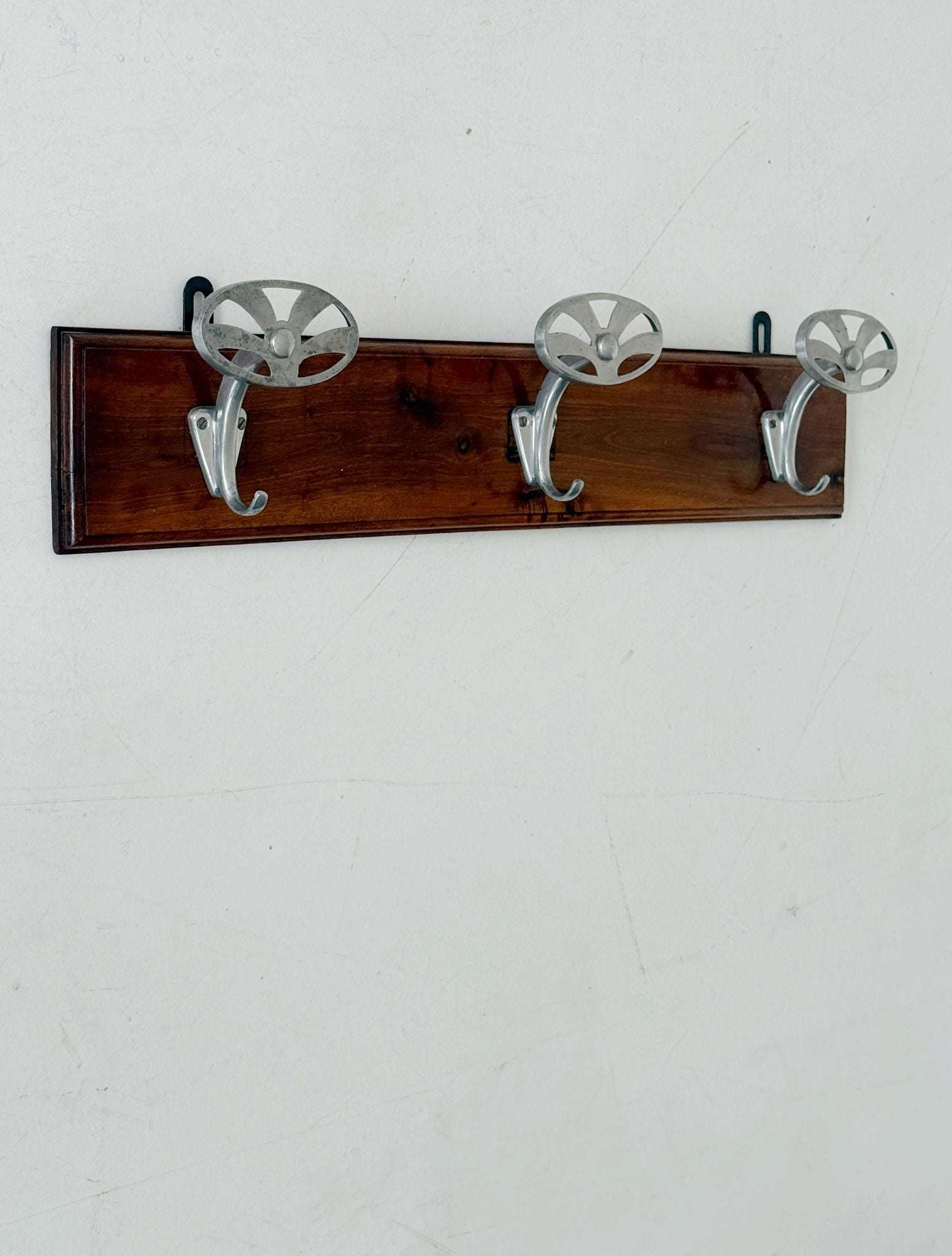 1960s wall coat rack with aluminum hooks