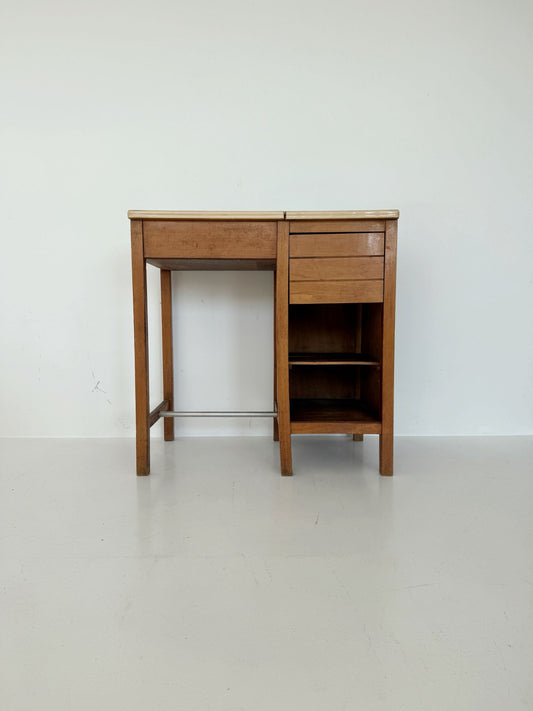 Compact writing desk with fold-out top, 1950s