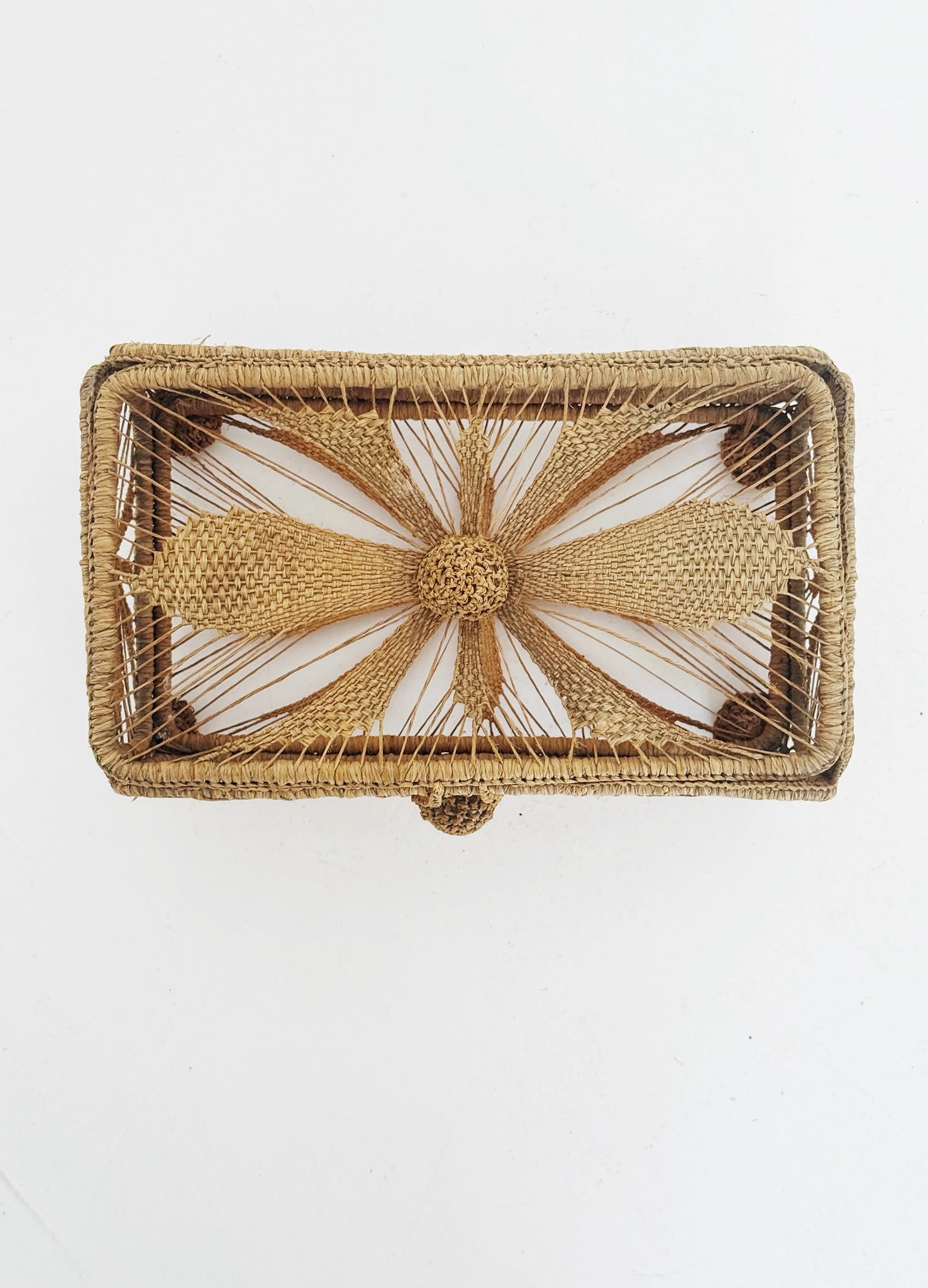 Woven raffia storage box, Italian-made