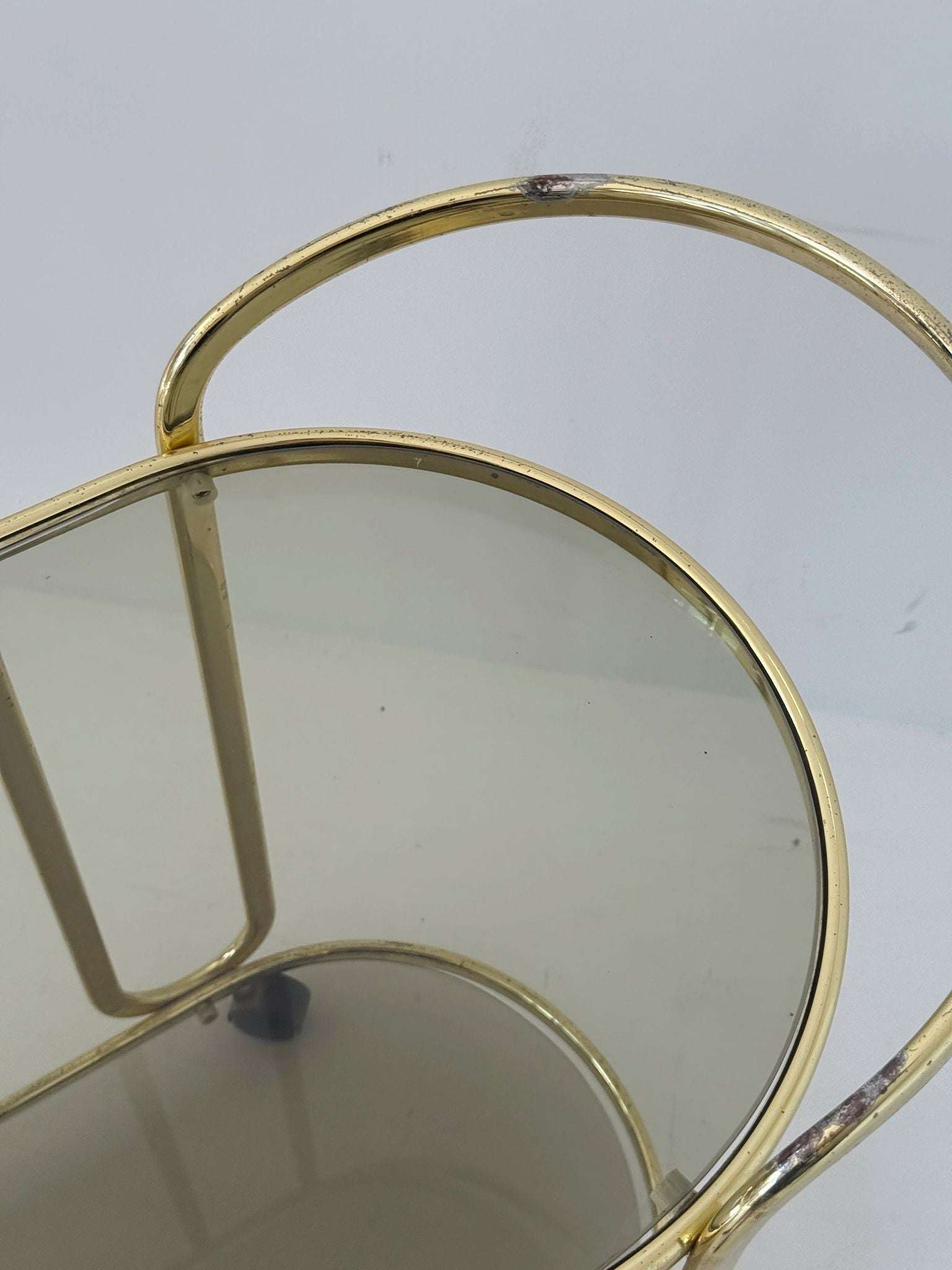 Italian Brass-Plated Metal and Smoked Glass Serving Cart, 1970s