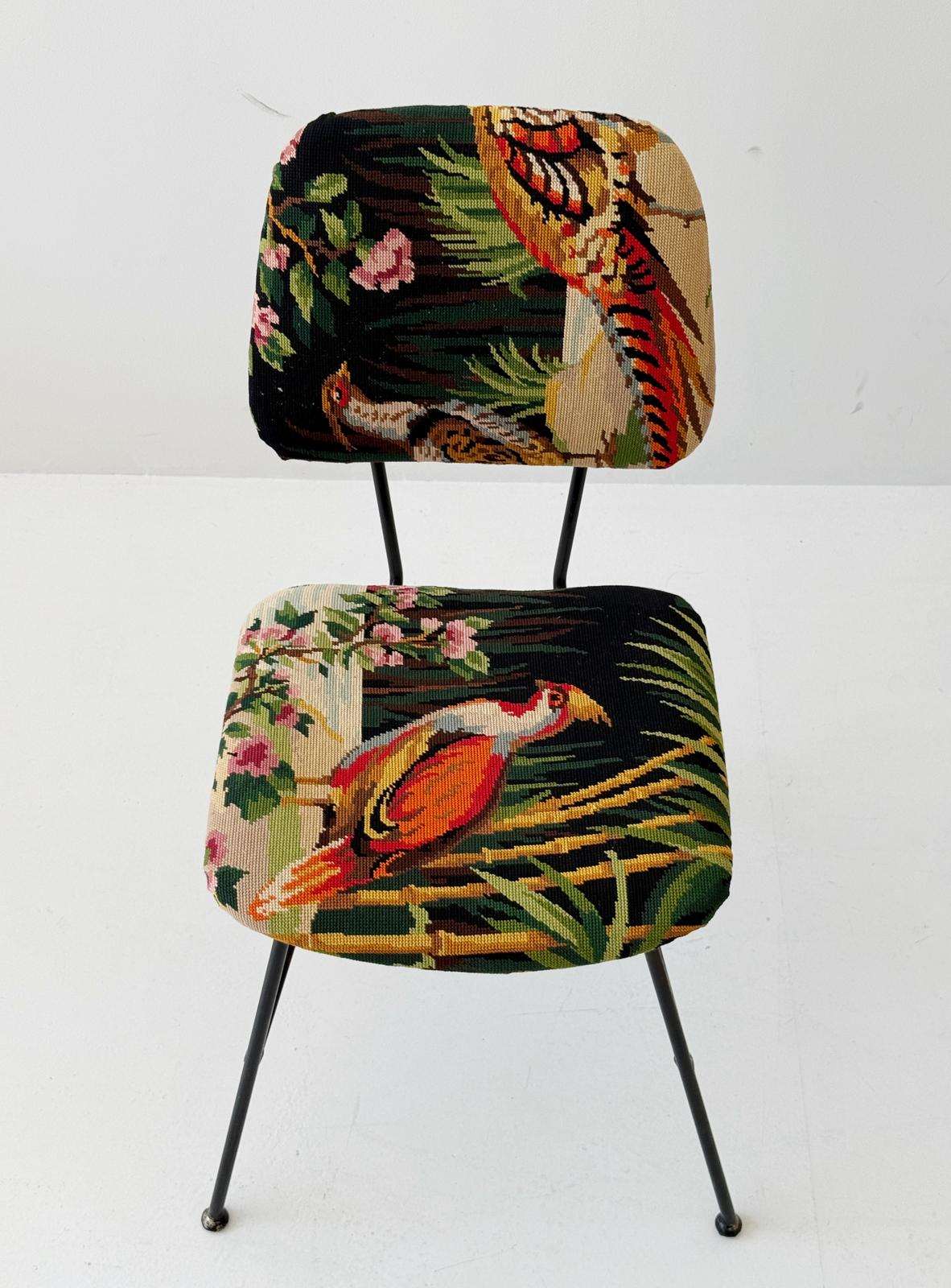 Chair with half-stitch tapestry upholstery – one-of-a-kind piece