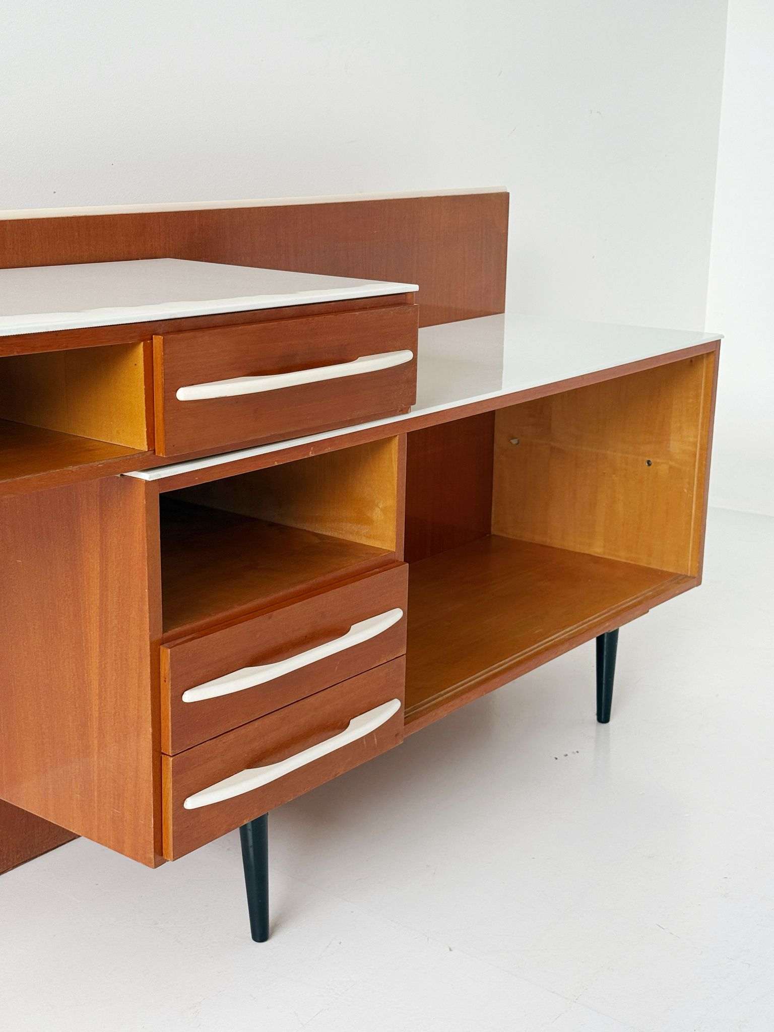 1960s Swivel Desk with White Glass Top