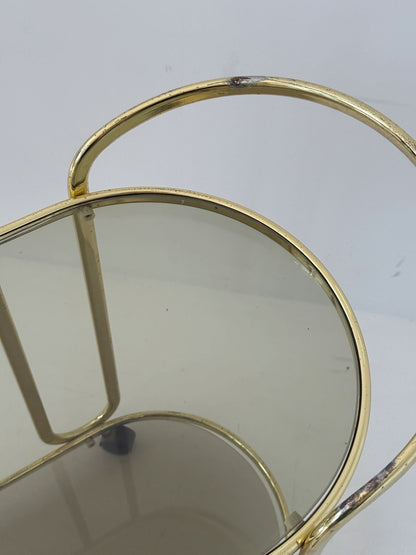 Carrello di Servizio Italiano in Metallo Ottone e Vetro Fumé, Anni '70