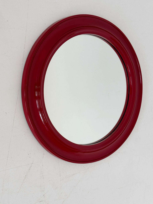 Round mirror with red lacquered wooden frame, 1970s