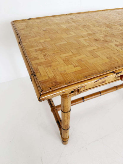 1970s Bamboo and Cane-Weave Desk