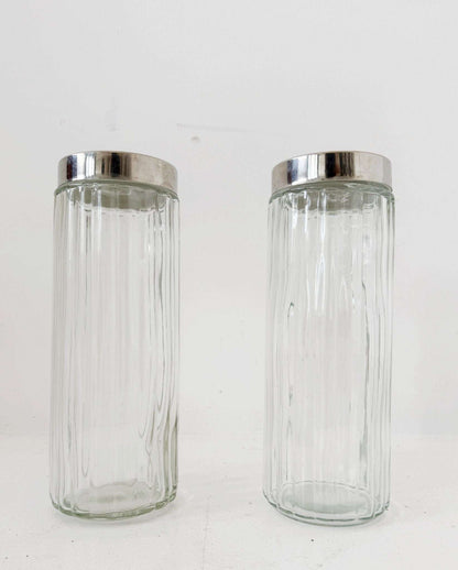 Pair of blown glass jars with metal lids, 1960s–1970s