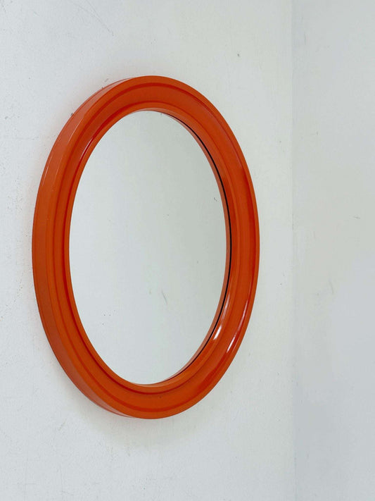 Space Age Oval Mirror in Orange Plastic, 1970s