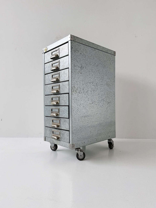 Zinc-plated metal industrial chest of drawers "Zinco by Siarco" – on wheels