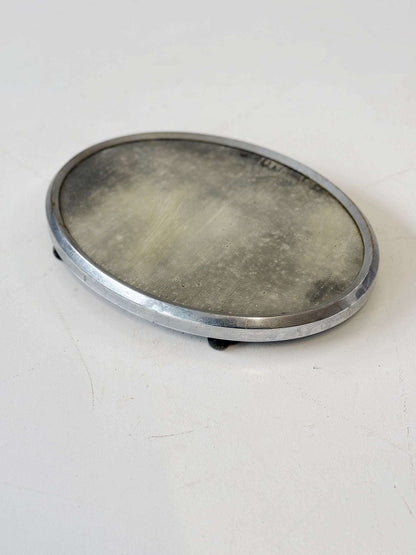 Oval Chromed Metal Tray with Mirrored Backing – 1950s
