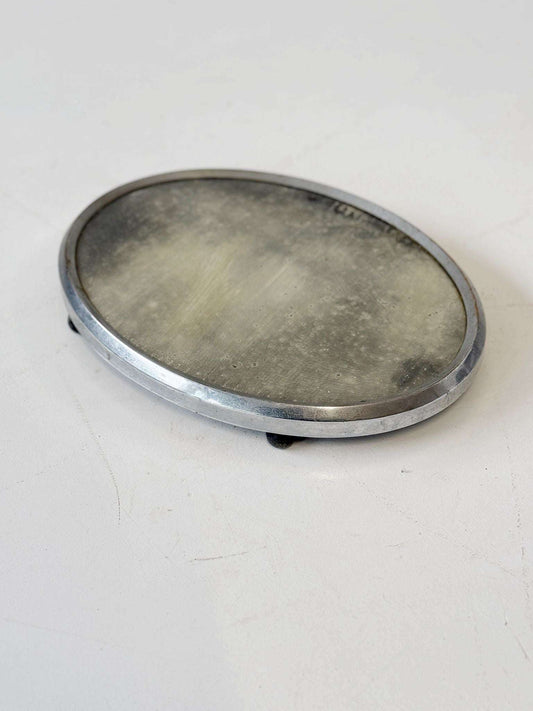 Oval Chromed Metal Tray with Mirrored Backing – 1950s