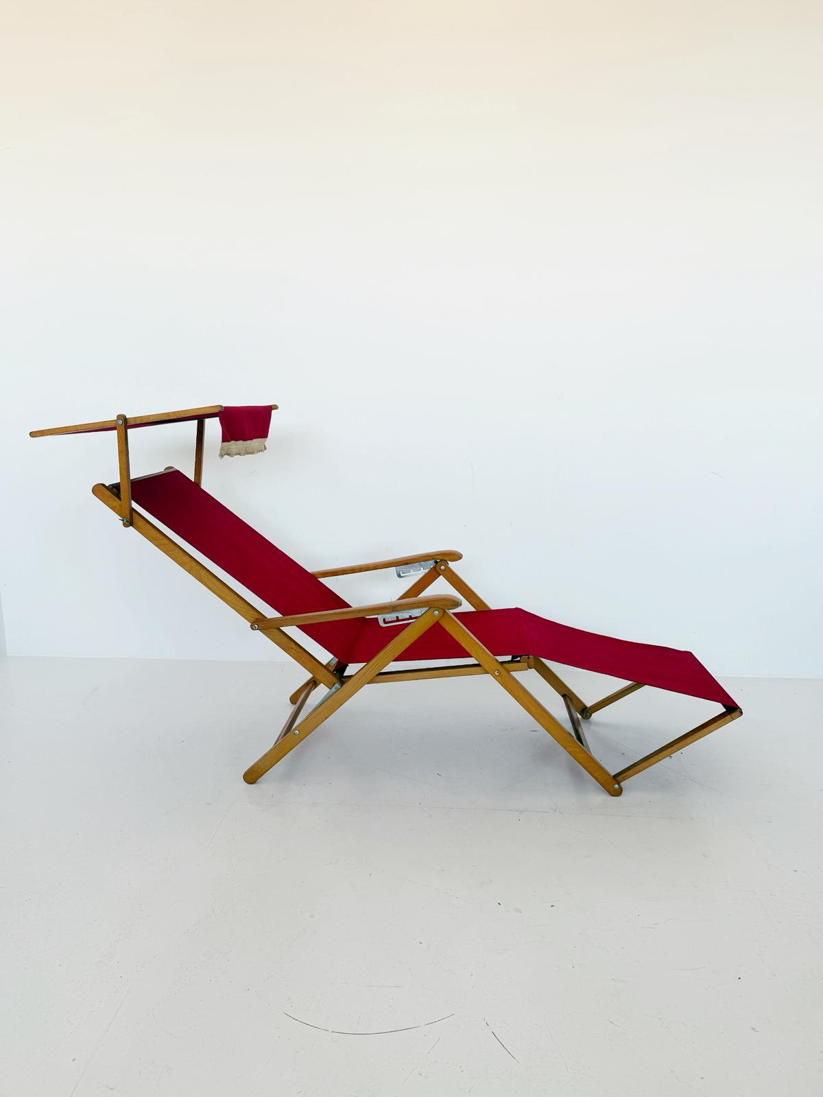 Adjustable Folding Deck Chair with Canopy – Fratelli Reguitti, 1960s–1970s