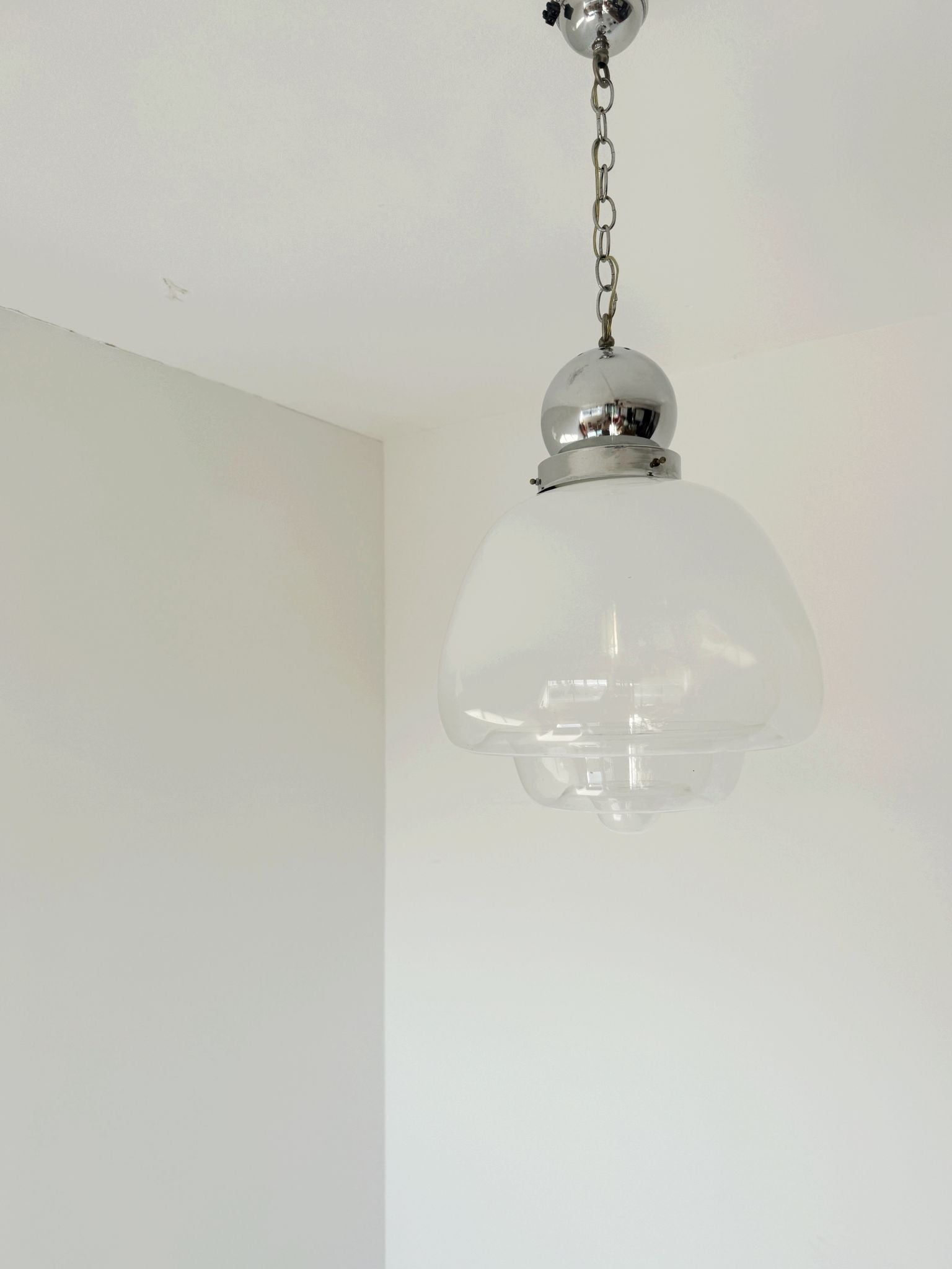 Space Age pendant lamp in glass and chrome-plated metal, 1970s