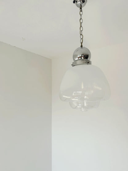 Space Age pendant lamp in glass and chrome-plated metal, 1970s