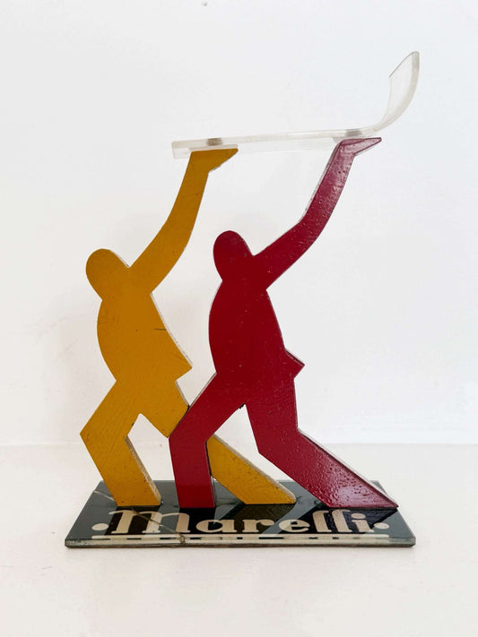 Marelli advertising display stand in wood and Plexiglass – Italy, 1980s/90s