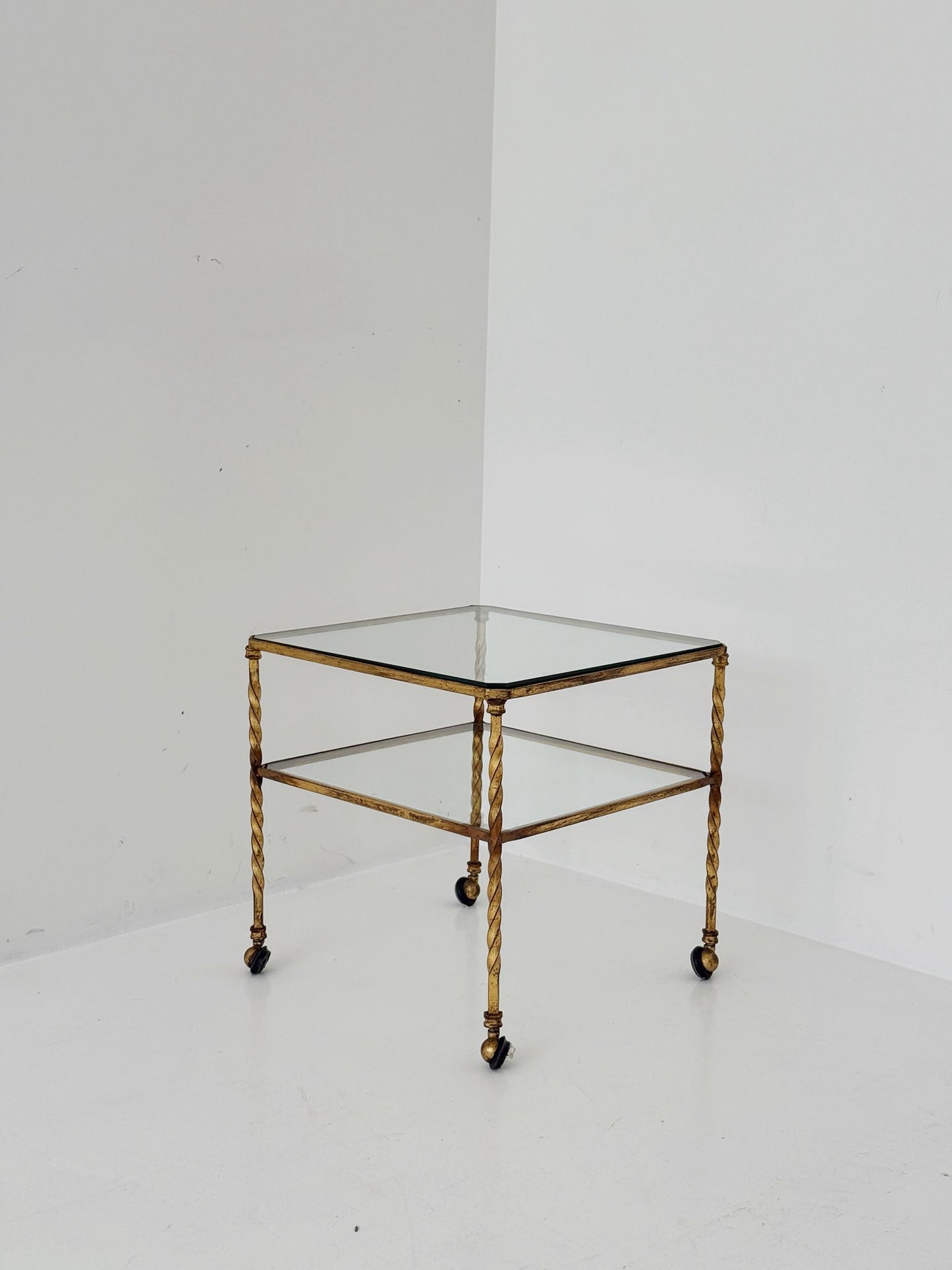 Gilded iron and glass coffee table, 1950s