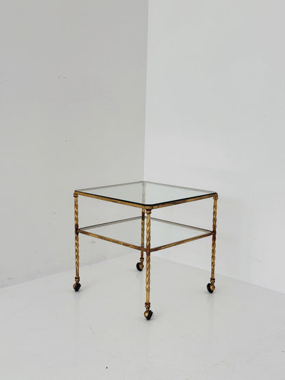 Gilded iron and glass coffee table, 1950s