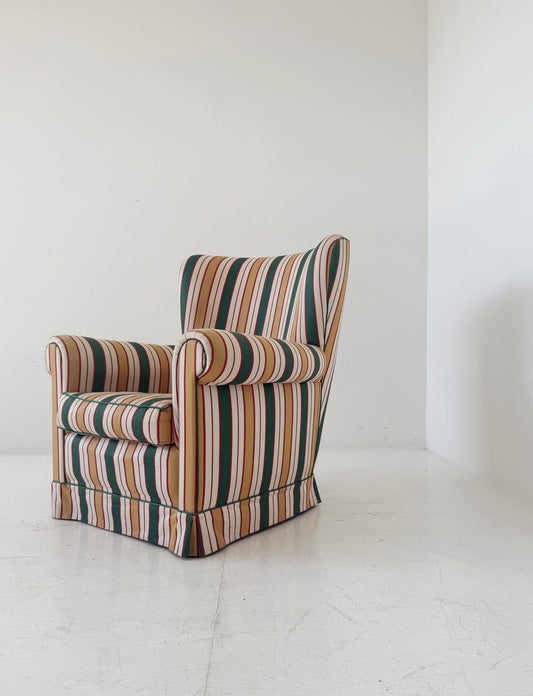 Multicoloured striped Bergère armchair