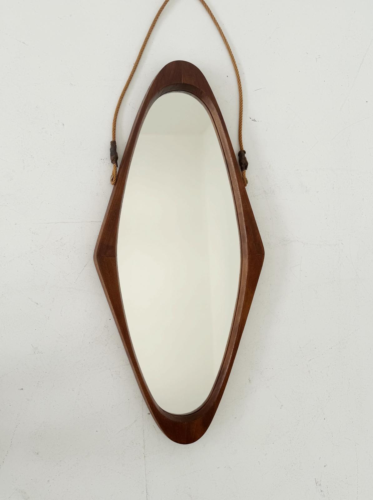 Shaped Wooden Wall Mirror with Cord