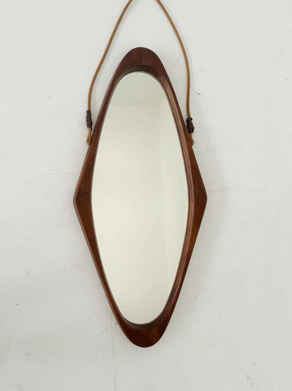 Shaped Wooden Wall Mirror with Cord