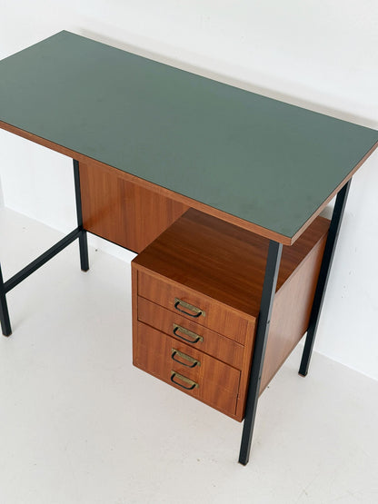 Modernist desk with floating drawer unit and green top, 1960s
