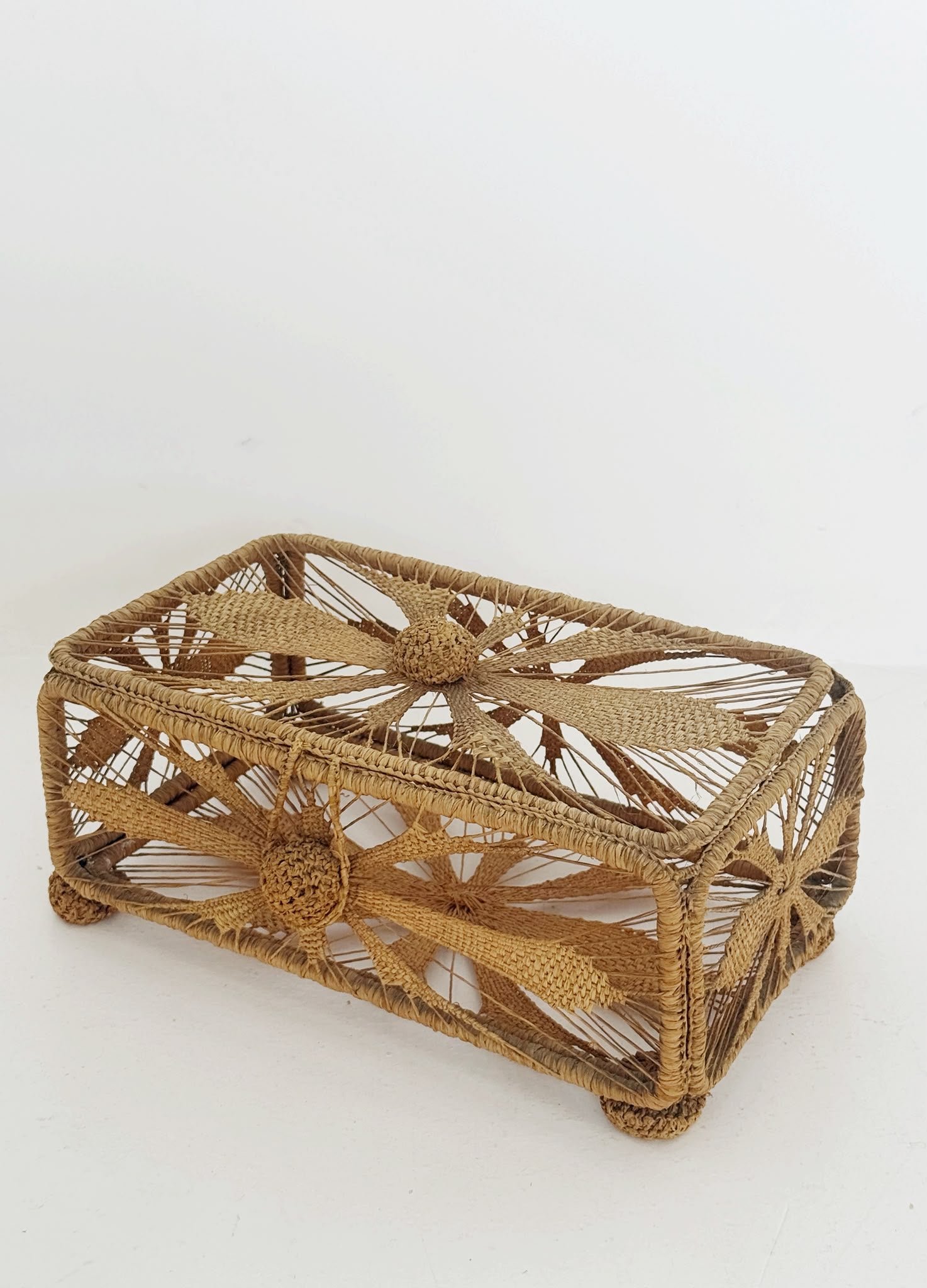 Woven raffia storage box, Italian-made