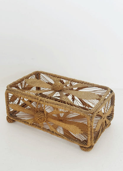 Woven raffia storage box, Italian-made