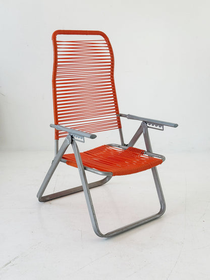 1970s Outdoor Reclining Chair in Metal and Orange Plastic Wire